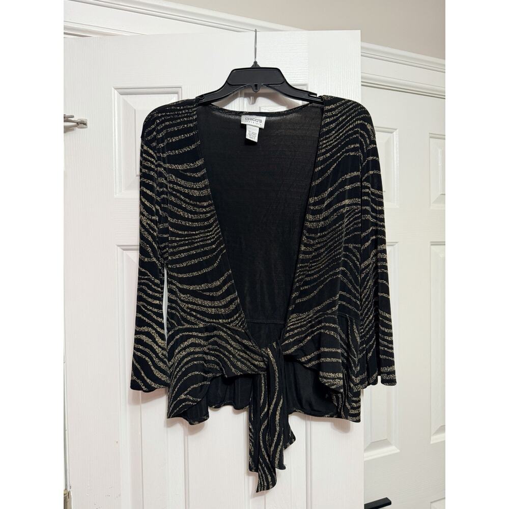 Chicos travelers black and gold zebra tie top - size 1